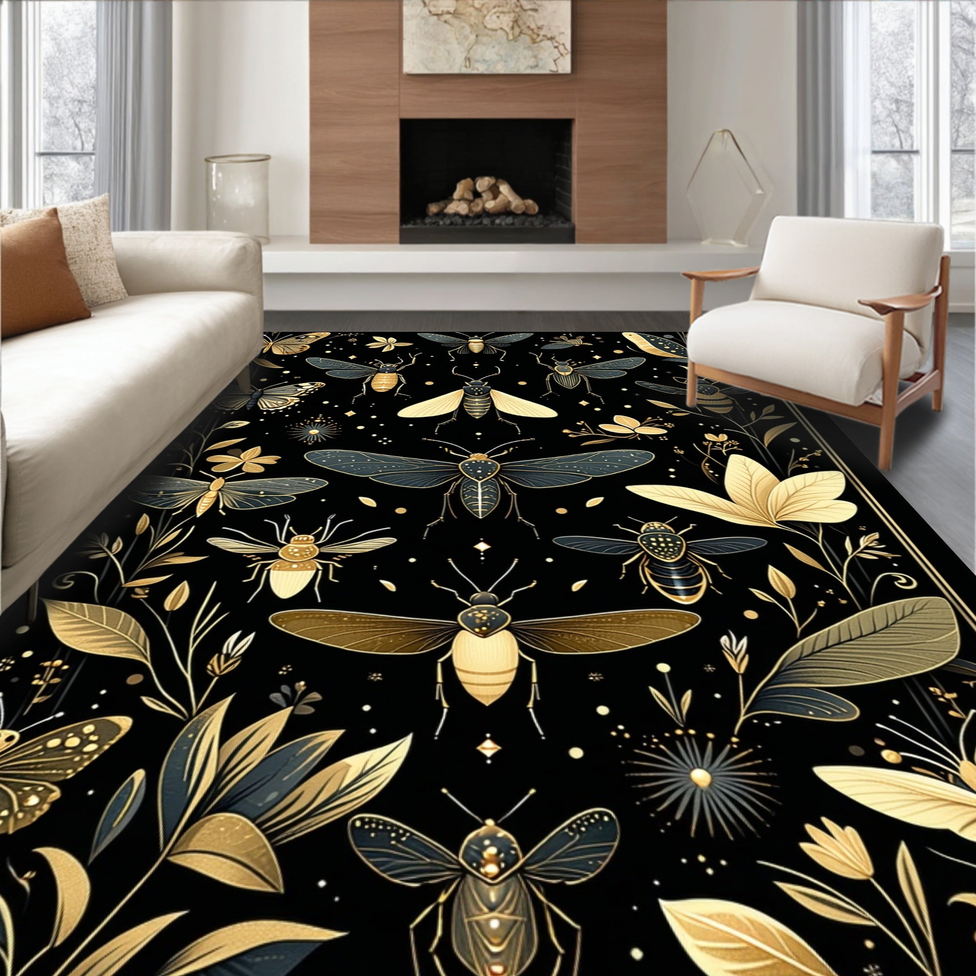 Flatwoven High Traffic Area Rug, Nocturnal Insect With Symmetrical ...