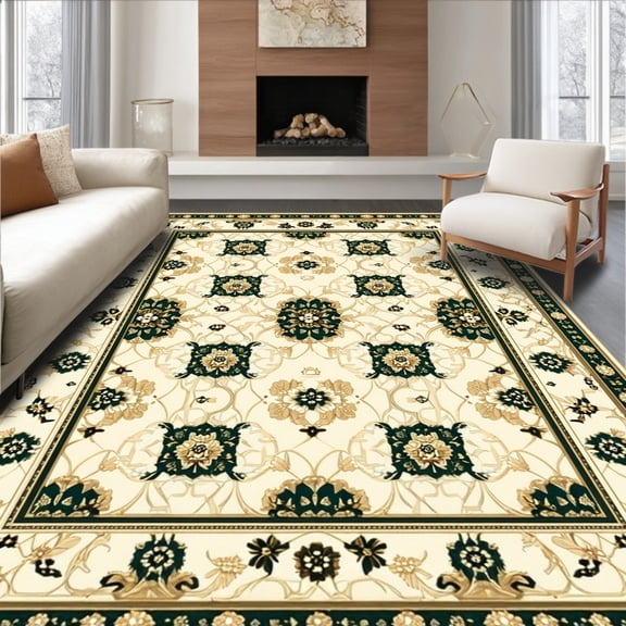ODIKA 8'x10' Machine Washable Non-Slip Area Rug, Non Slip Beige for Dining Rooms High Traffic Rug, Ivory, 50014
