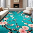 thumbnail image 1 of ODIKA 2'x3' Machine Washable Non-Slip Area Rug, Non Slip Cherry Blossom with Artistic Teal and Pink Flower Branch Motif High Traffic Rug, Blue, 100588, 1 of 7