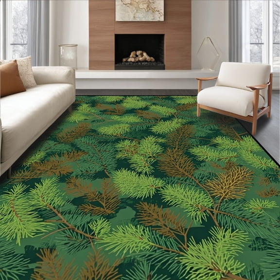 ODIKA 8'x10' Machine Washable Non-Slip Area Rug, Non Slip with Realistic Green Camouflage and Woodland Leaf Motifs High Traffic Rug, Green, 70172