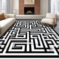 thumbnail image 1 of ODIKA 3'x5' Machine Washable Non-Slip Area Rug, Nordic Geometric Maze with Labyrinthine Squares and Contrasting Edges High Traffic Rug, Black, 132631, 1 of 7