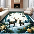 thumbnail image 1 of ODIKA 4'x6' Machine Washable Non-Slip Area Rug, Nordic Inspired Winter Scene Featuring Festooned Pine and Bell Accents High Traffic Rug, Teal, 147500, 1 of 7