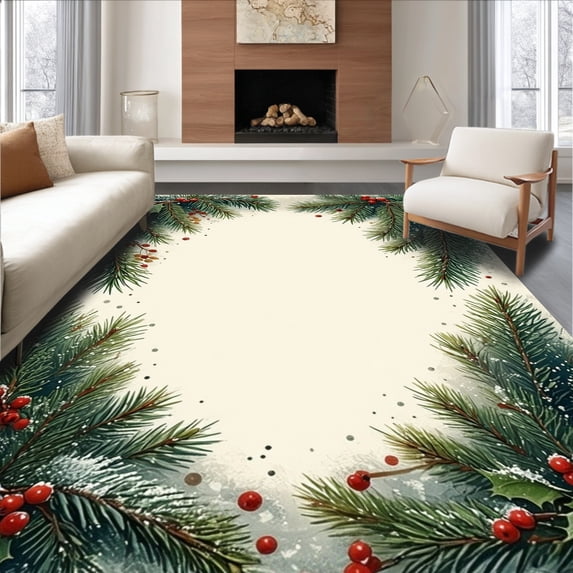 ODIKA 3'x5' Machine Washable Non-Slip Area Rug, Nordic Woodland Christmas Hearth With Traditional Festive High Traffic Rug, Green, 148473