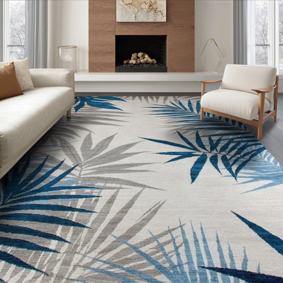 ODIKA 6'x9' Modern Blue Washable Area Rug Non-Slip, Easy Care, for Family Room, Living Mater Bedroom