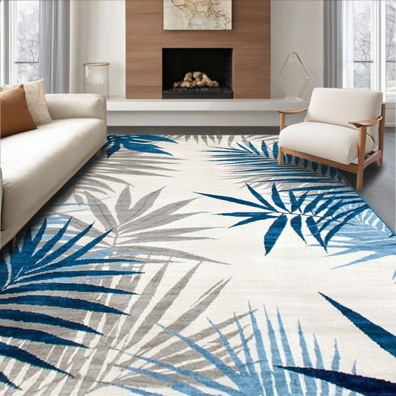 ODIKA 6'x9' Machine Washable Non-Slip Area Rug, Grey Beige Accent High Traffic Rug, Blue, 49076