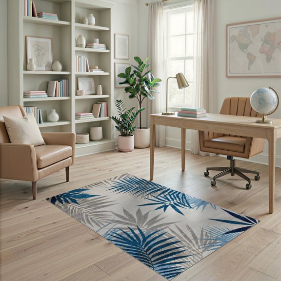 ODIKA 4'x6' Modern Blue Washable Area Rug for Dorm Room, Small Living Stain Resistant Low Profile, Easy Care