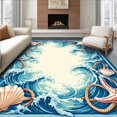 thumbnail image 1 of Flatwoven High Traffic Area Rug, Ocean Breeze Anti Fatigue Duo Featuring Sea Shells and Nautical Knots, Non Slip, Stain Resistant, Washable Area Rugs for Living Room, Bedroom(Blue, 8X10), 1 of 8