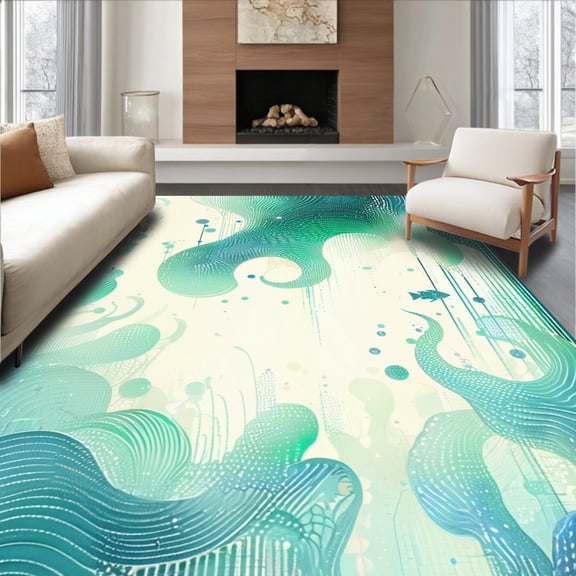 ODIKA 2'x3' Machine Washable Non-Slip Area Rug, Ocean Tentacle Creature High Traffic Rug, Green, 37356