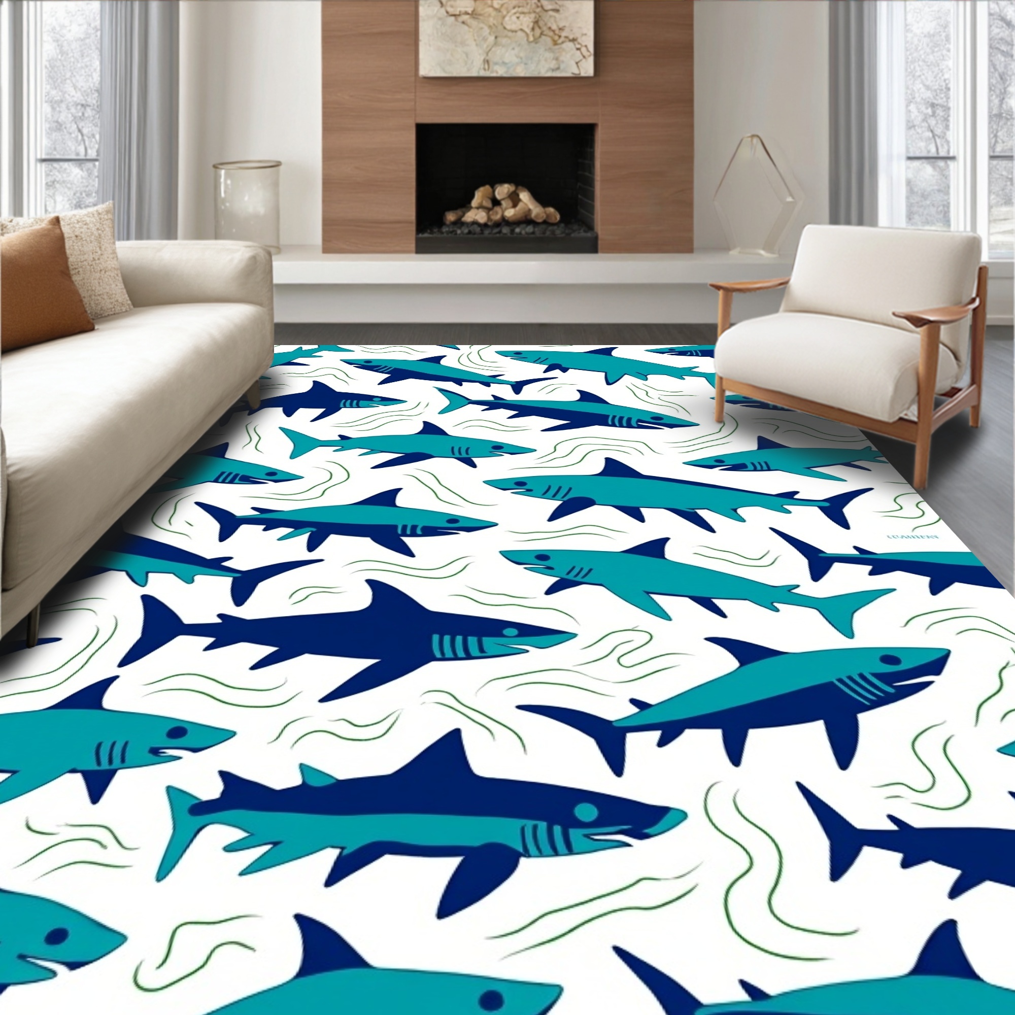 Oceanic Throw Rigs ODIKA 8'x10' Machine Washable Non-Slip Area Rug, Oceanic Design High ...