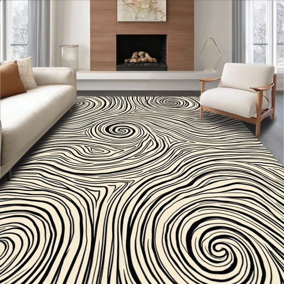 Flatwoven High Traffic Area Rug, Oceanic Spiral Motif with Interlaced Wave, Non Slip, Stain Resistant, Washable Area Rugs for Living Room, Bedroom(Beige, 2X3)