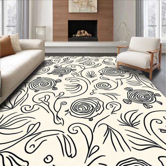 Flatwoven High Traffic Area Rug, Oceanic Tortoise Motif with Interlaced Wave and Shell, Non Slip, Stain Resistant, Washable Area Rugs for Living Room, Bedroom(Beige, 2X3)