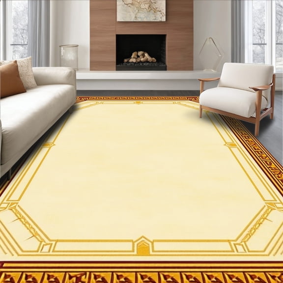 Flatwoven High Traffic Area Rug, Octagon with Art Deco Influence, Non Slip, Stain Resistant, Washable Area Rugs for Living Room, Bedroom(Beige, 4X6)