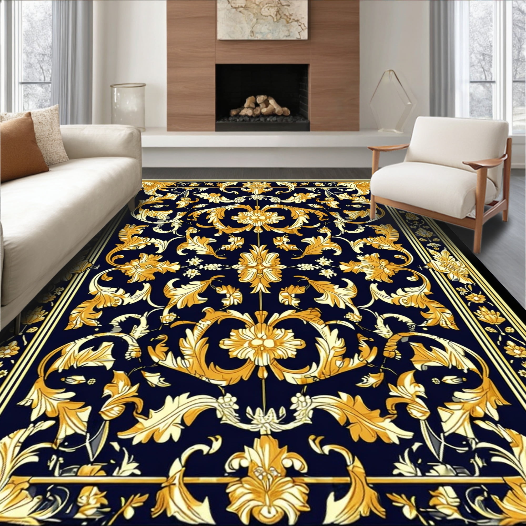 ODIKA 2'x3' Machine Washable Non-Slip Area Rug, Opulent Baroque Damask ...