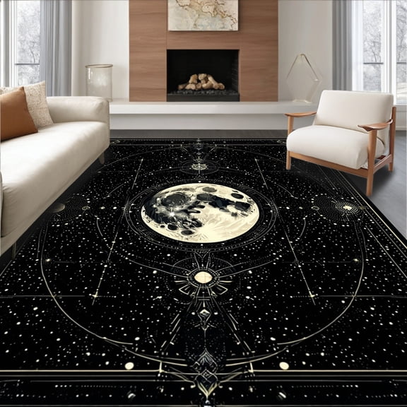 ODIKA 5'x7' Machine Washable Non-Slip Area Rug, Opulent Gothic Nebula Theme High Traffic Rug, Black, 35318
