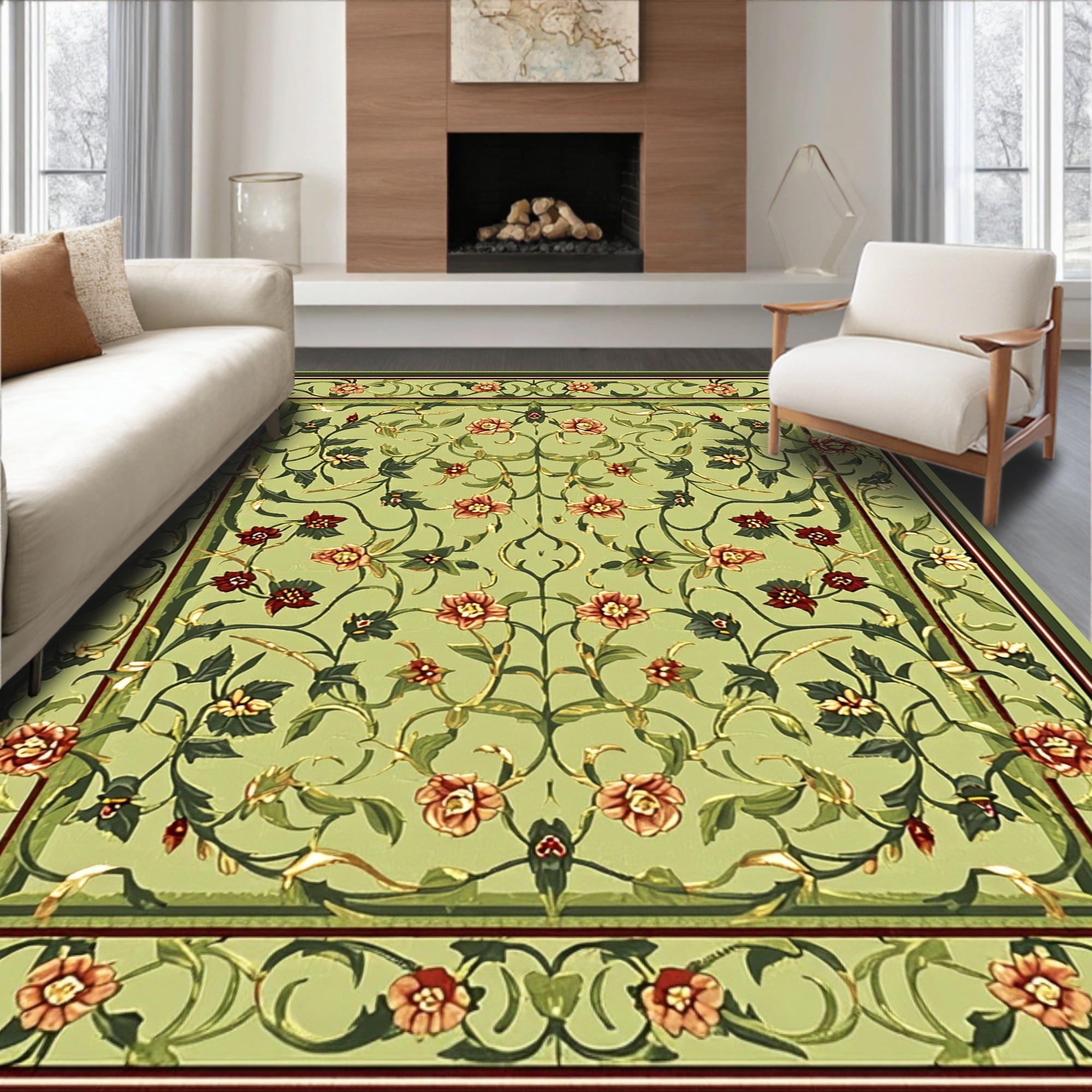 ODIKA 6'x9' Machine Washable Non-Slip Area Rug, Ornamental Ivy ...