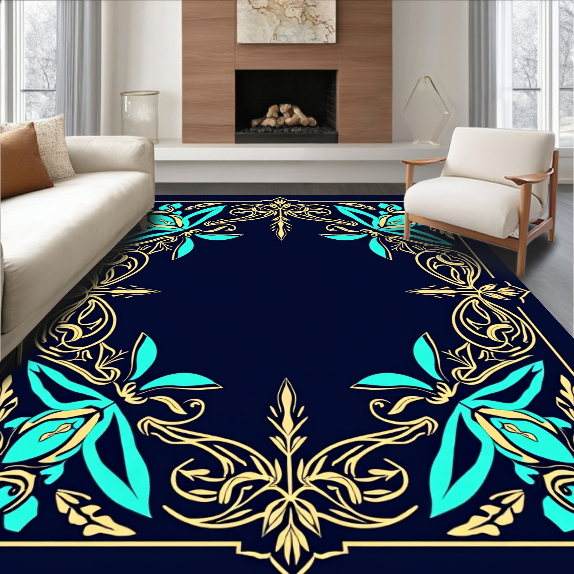 Flatwoven High Traffic Area Rug, Ornate Floral Interwoven with Stylized ...