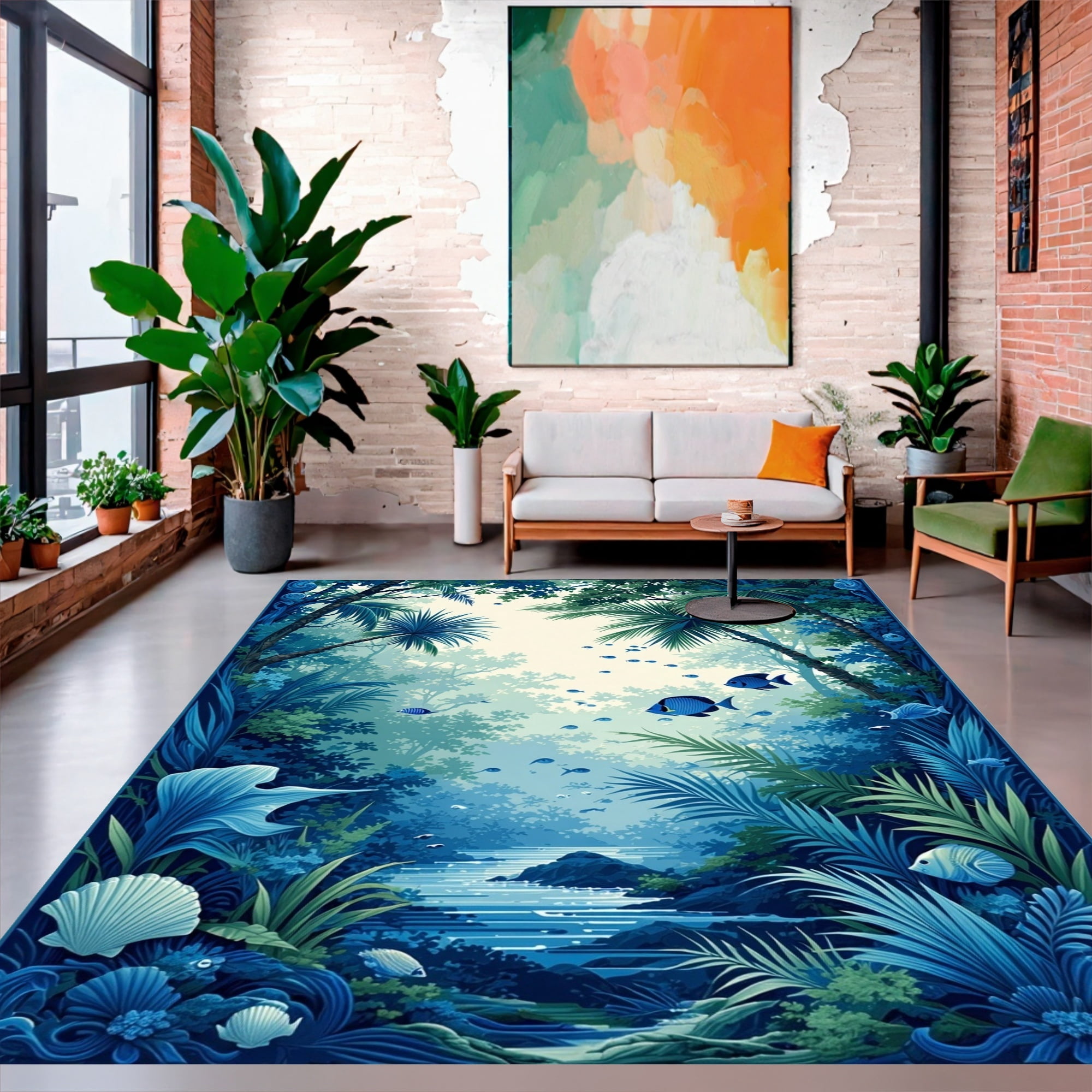 Flatwoven High Traffic Area Rug, Paradise Foliage Scrollwork with ...