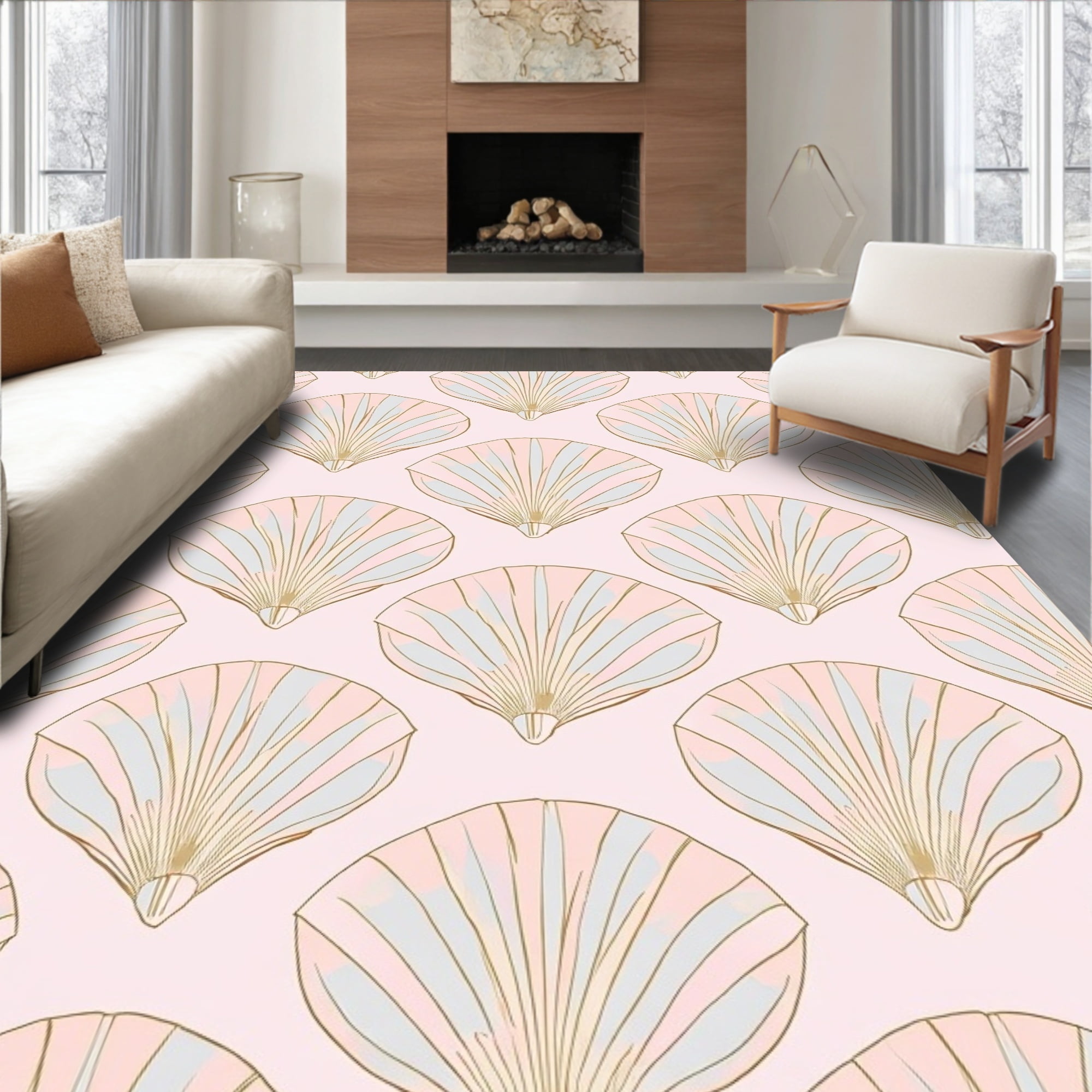 ODIKA 3'x5' Machine Washable Non-Slip Area Rug, Pastel Art Fan Motif ...