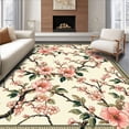 thumbnail image 1 of ODIKA 4'x6' Machine Washable Non-Slip Area Rug, Pastel Boho Pink Cherry Blossoms Green Leafy Swirls High Traffic Rug, Ivory, 49897, 1 of 7