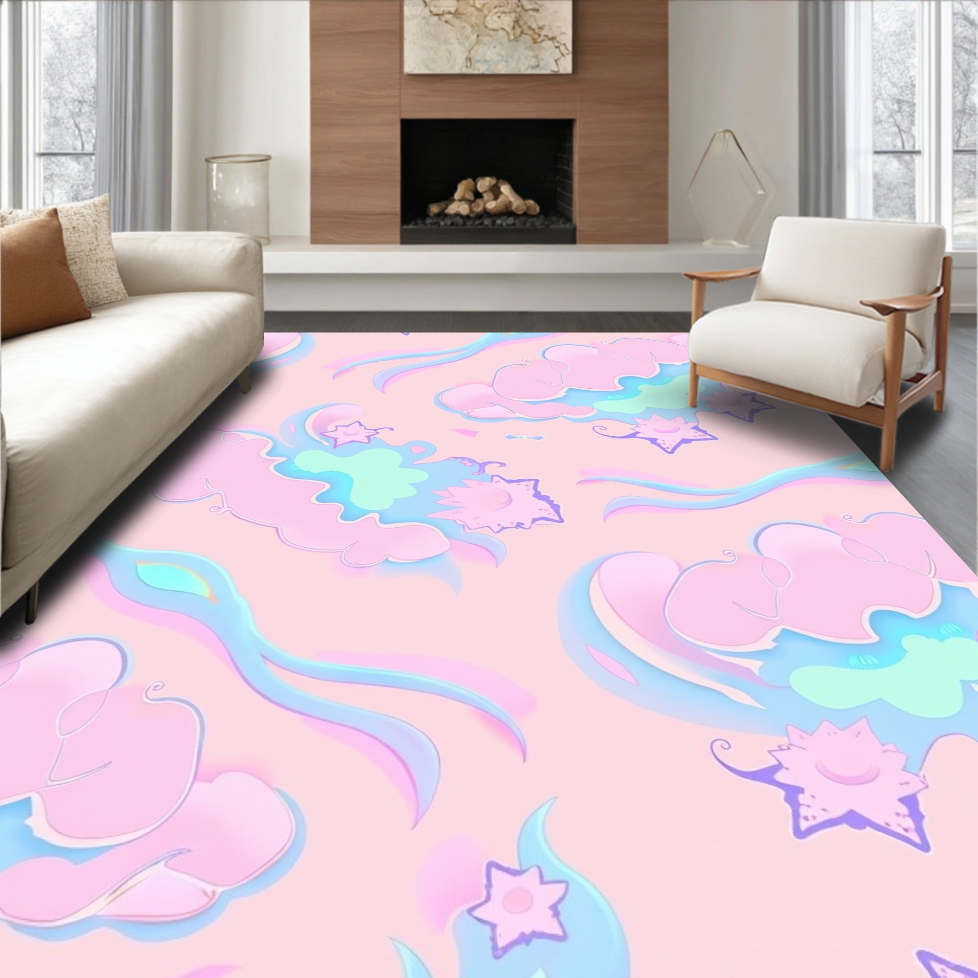 ODIKA 4'x6' Machine Washable Non-Slip Area Rug, Pastel Cloud Dreamscape ...