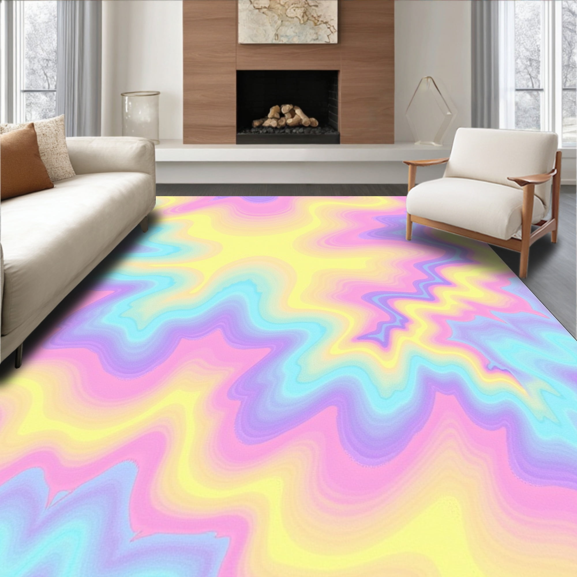 Flatwoven High Traffic Area Rug, Pastel Dream Cloud Swirls Aesthetic ...