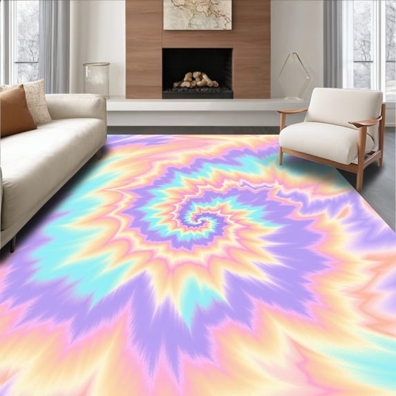 Flatwoven High Traffic Area Rug, Pastel Swirl Tie Dye with Gradient Blends and Dreamy Hues, Non Slip, Stain Resistant, Washable Area Rugs for Living Room, Bedroom(Purple, 8X10)