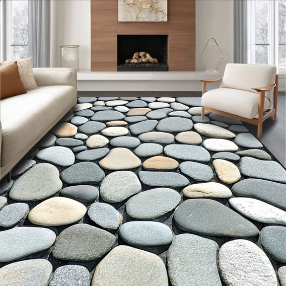 ODIKA 2'x3' Machine Washable Non-Slip Area Rug, Pebble Path Grey Stone Inspired Textured High Traffic Rug, Gray, 111544