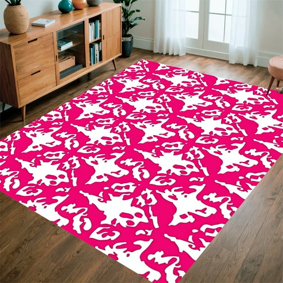Flatwoven High Traffic Area Rug, Pink Panther Print Abstract Animal Design, Non Slip, Stain Resistant, Washable Area Rugs for Living Room, Bedroom(Pink, 4X6)