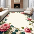 thumbnail image 1 of ODIKA 5'x7' Machine Washable Non-Slip Area Rug, Pink Rose and Green Vine with Waterproof Reversible Charm High Traffic Rug, Beige, 69139, 1 of 7