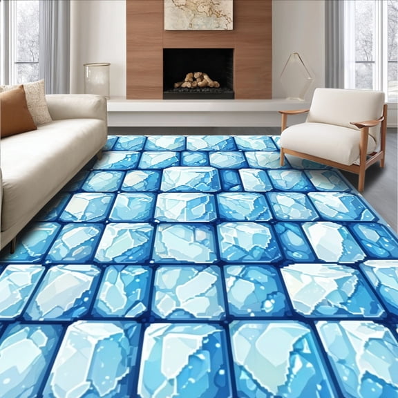 Flatwoven High Traffic Area Rug, Pixelated Cube Block Game Design Mat, Non Slip, Stain Resistant, Washable Area Rugs for Living Room, Bedroom(Blue, 2X3)