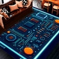 thumbnail image 1 of ODIKA 8'x10' Machine Washable Non-Slip Area Rug, Pixelated Retro Arcade Featuring Circuit Lines High Traffic Rug, Blue, 129166, 1 of 7