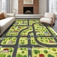 thumbnail image 1 of ODIKA 6'x9' Machine Washable Non-Slip Area Rug, Playful Friendly Roadway Theme High Traffic Rug, Green, 12832, 1 of 7