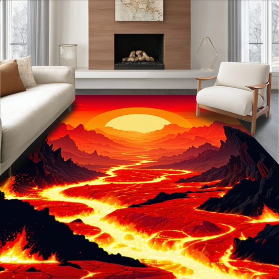 Flatwoven High Traffic Area Rug, Playful Fantasy Adventure Scene, Non Slip, Stain Resistant, Washable Area Rugs for Living Room, Bedroom(Red, 3X5)