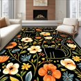 thumbnail image 1 of Flatwoven High Traffic Area Rug, Playful Feline Floral Aesthetic, Non Slip, Stain Resistant, Washable Area Rugs for Living Room, Bedroom(Black, 8X10), 1 of 8