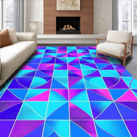 ODIKA 4'x6' Machine Washable Non-Slip Area Rug, Playful Geometric Shapes with Colorful Accents High Traffic Rug, Blue, 124675