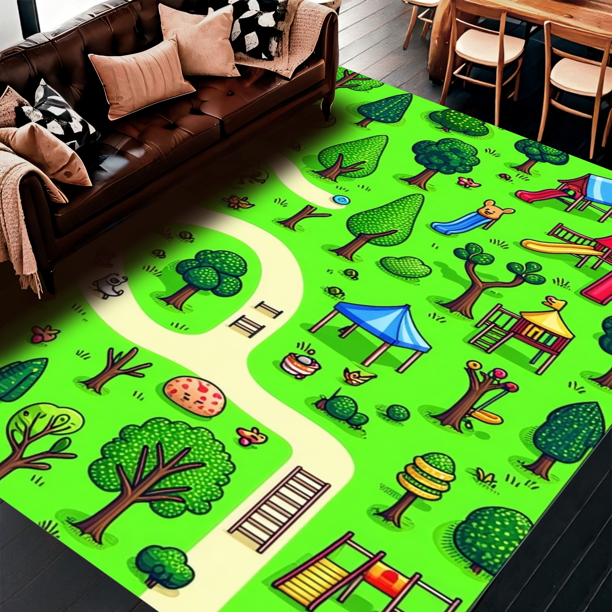 Playful Rug Flatwoven High Traffic Area Rug, Playful Park Adventure Fun Learning ...