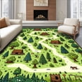thumbnail image 1 of Flatwoven High Traffic Area Rug, Playful Retro Forest Map Design, Non Slip, Stain Resistant, Washable Area Rugs for Living Room, Bedroom(Green, 4X6), 1 of 8