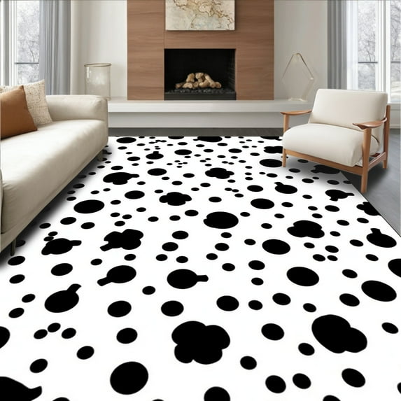 ODIKA 2'x3' Machine Washable Non-Slip Area Rug, Playful Spotted Farm Animal Design High Traffic Rug, Black, 324058