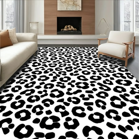 ODIKA 4'x6' Machine Washable Non-Slip Area Rug, Playful Spotted Patchwork High Traffic Rug, Black, 314105