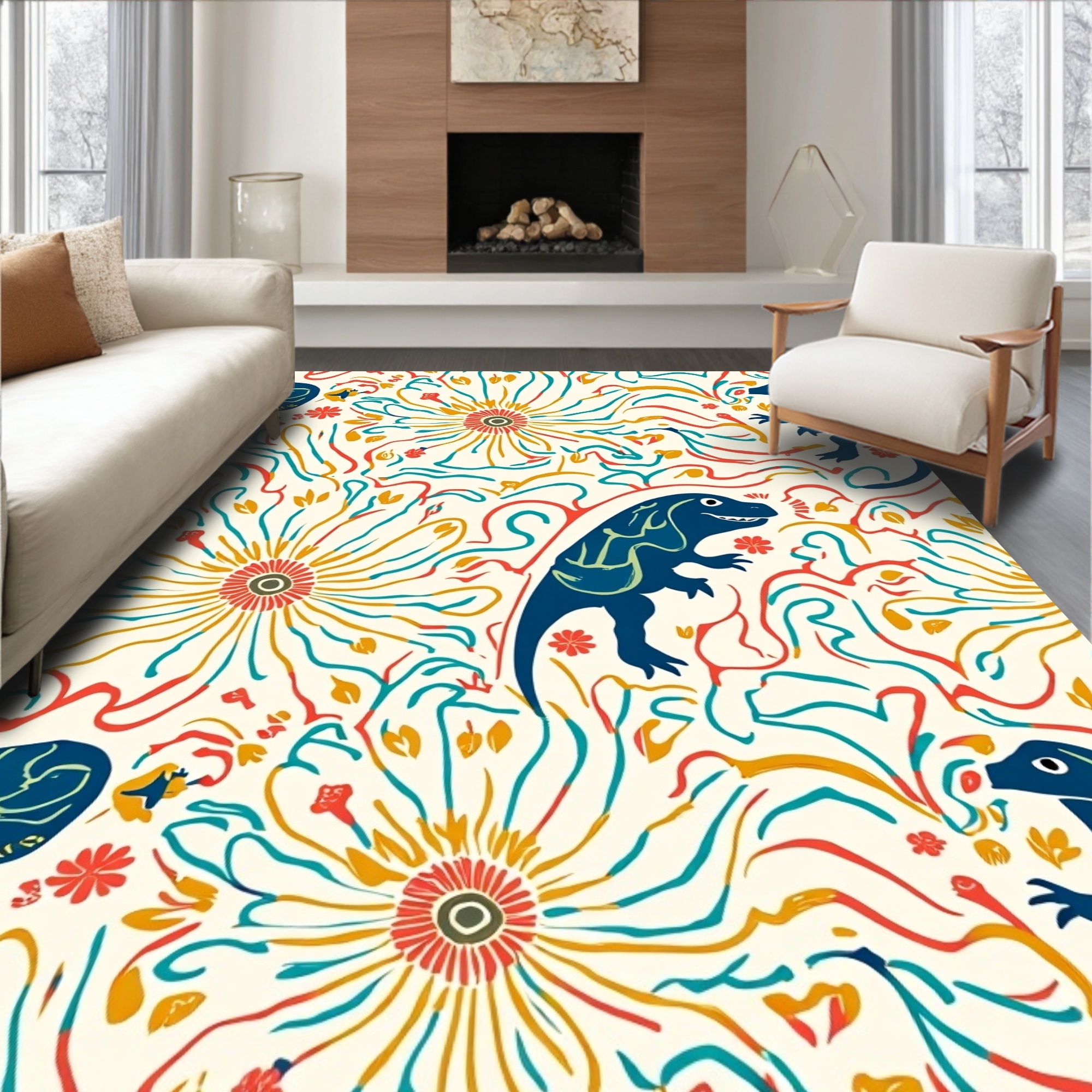 Photo inspiration: Playful Window Rug Reference: Flatwoven High Traffic Area Rug Playful T Rex Silhouette Interlocking