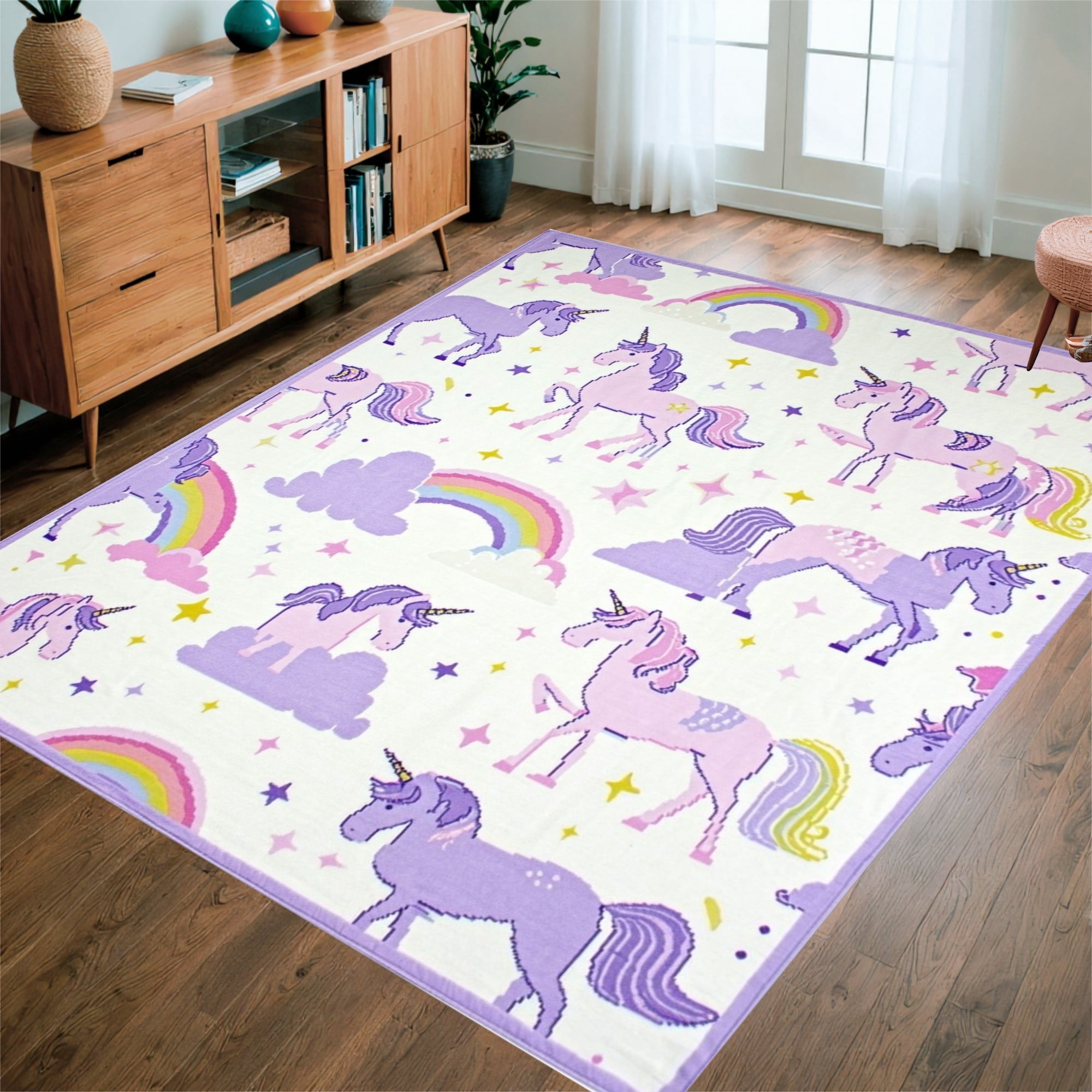 Playful Rug Flatwoven High Traffic Area Rug, Playful Unicorn Design with Whimsical ...