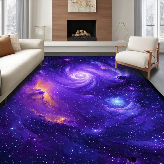 ODIKA 4'x6' Machine Washable Non-Slip Area Rug, Playful Universe Inspired Graphics High Traffic Rug, Purple, 19021