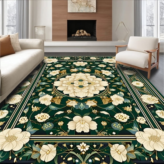 ODIKA 4'x6' Machine Washable Non-Slip Area Rug, Poolside Floor Waterproof Non Slip Entrance High Traffic Rug, Green, 102378