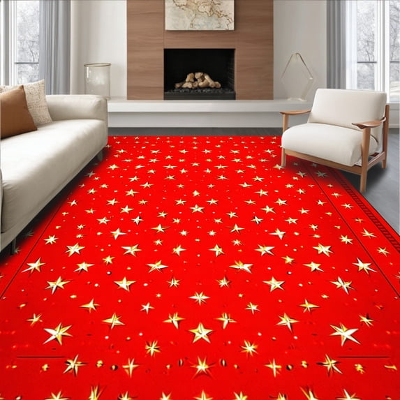 ODIKA 5'x7' Machine Washable Non-Slip Area Rug, Premiere with Shimmering Cutout Embellishments High Traffic Rug, Red, 94687