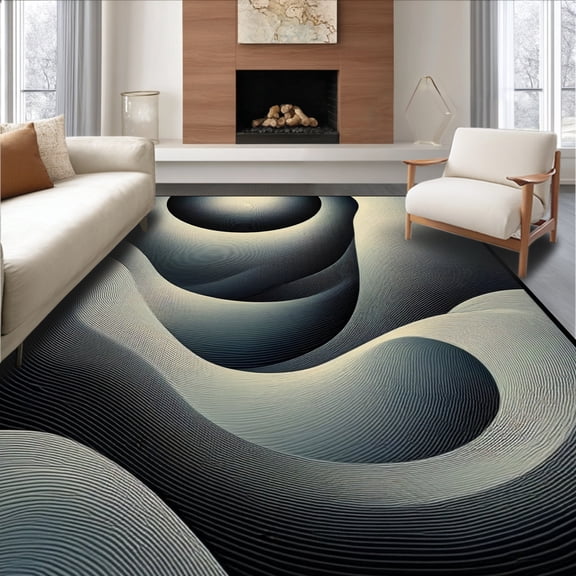 ODIKA 4'x6' Machine Washable Non-Slip Area Rug, Contemporary Abstract Swirl Design Modern Indoor Decorative High Traffic Rug, Gray, 127286