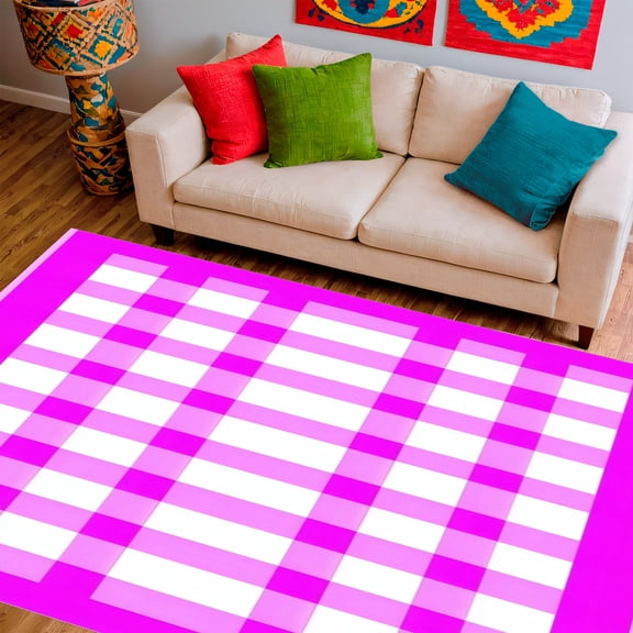 Flatwoven High Traffic Area Rug, Preppy Checkered Wonderland Decorative Floor Covering With Dreamy, Non Slip, Stain Resistant, Washable Area Rugs for Living Room, Bedroom(Pink, 2X3)