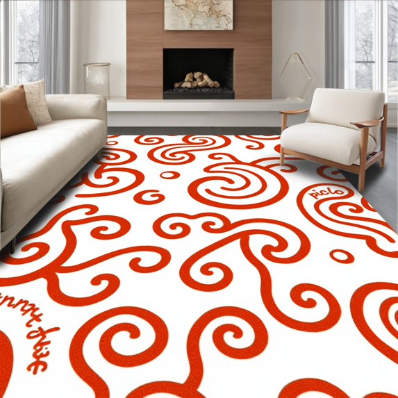 Flatwoven High Traffic Area Rug, Prismatic Cascade Swirl Motif, Non Slip, Stain Resistant, Washable Area Rugs for Living Room, Bedroom(White, 6X6)