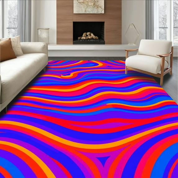 ODIKA 4'x6' Machine Washable Non-Slip Area Rug, Prismatic Wave Textured High Traffic Rug, Red, 392944