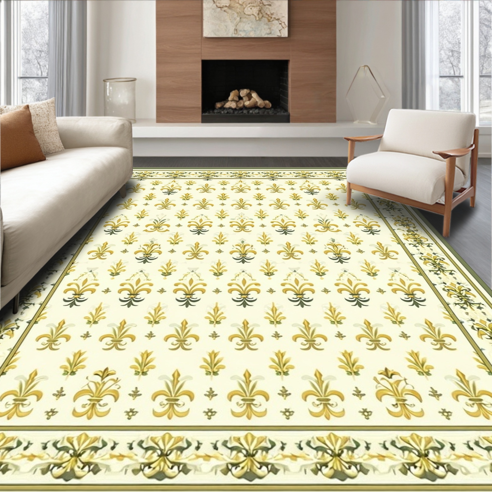 Provincial Rugs ODIKA 2'x3' Machine Washable Non-Slip Area Rug, Provincial Fleur Motif ...
