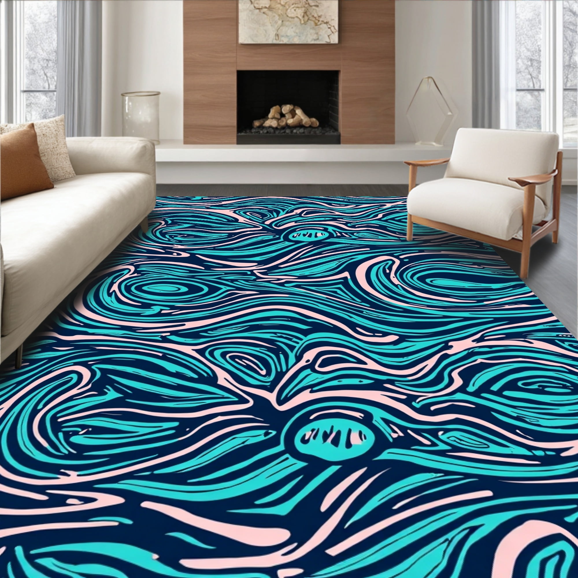 Flatwoven High Traffic Area Rug, Racing Waves and Sand Dollar Mosaic ...